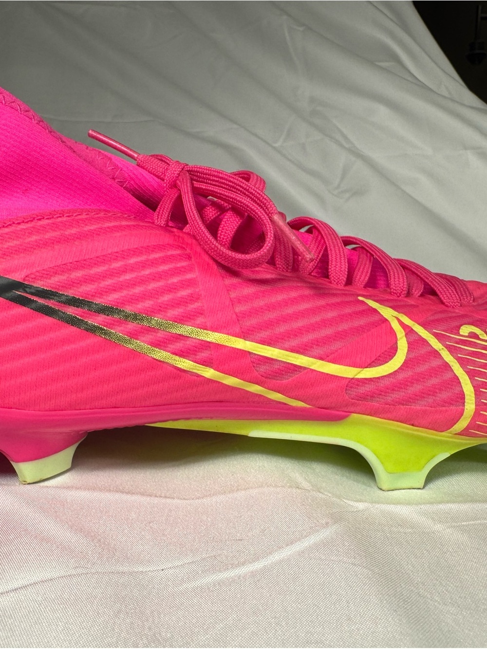 Nike Women's Hot Pink Soccer Cleats with Neon Yellow Swoosh